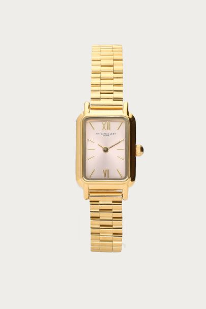 Vierkante horloge met licht roze wijzerplaat