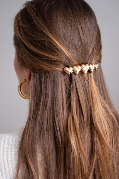 Goudkleurige haarspeld met vijf hartjes