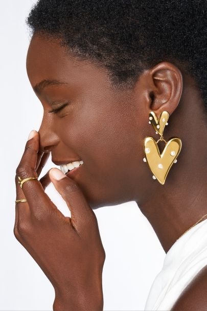 Statement oorhangers met hart en imitatieparels