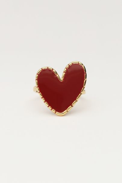 Statement ring met burgundy hartje