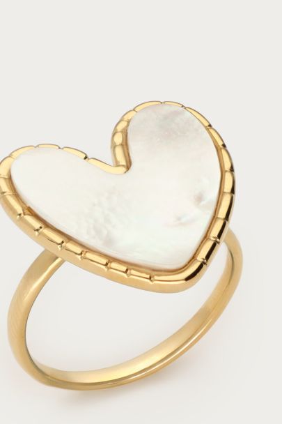 Statement ring met parelmoer hartje