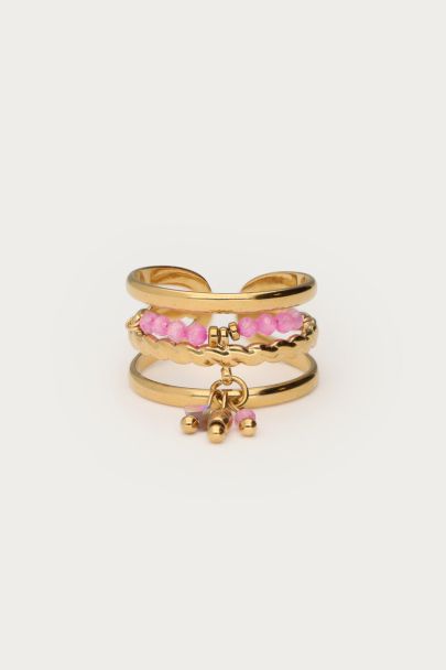 Statement ring met roze kralen