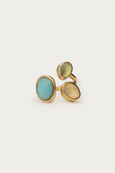 Bague Art maxi avec trois pierres bleues