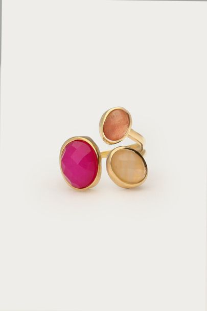 Bague Art maxi avec trois pierres roses