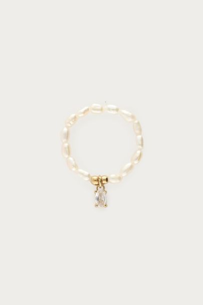 Stretch ring met zoetwaterparels en strass steen