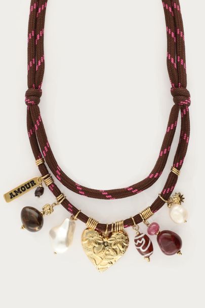 Sunrocks braune Stoffkette mit Charms