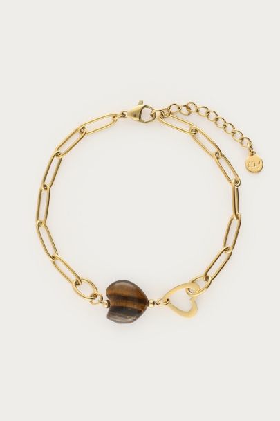 Bracelet &agrave; maillons Sunrocks c&oelig;ur marron