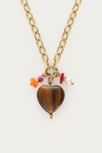 Collier &agrave; maillons Sunrocks c&oelig;ur marron