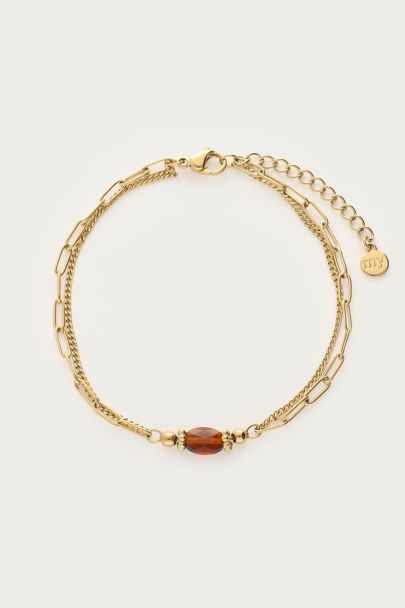 Bracelet double Sunrocks perle fantaisie marron