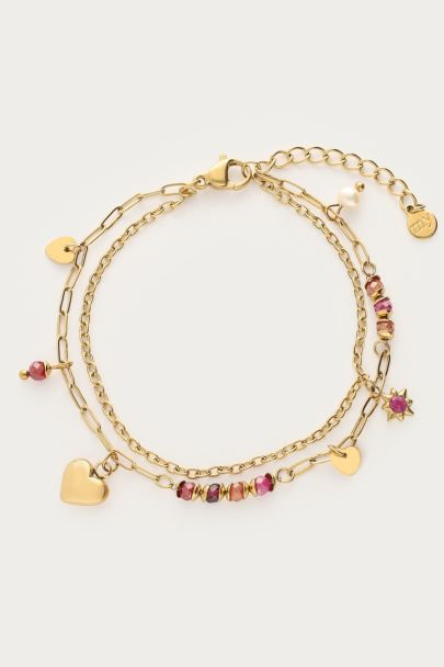 Bracelet double Sunrocks avec perles fantaisie multicolores et charms