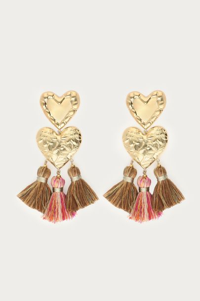 Boucles d&rsquo;oreilles pendantes Sunrocks c&oelig;urs et pompons