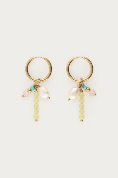 Boucles d'oreilles Sunrocks avec perles vertes et perles d'eau douce