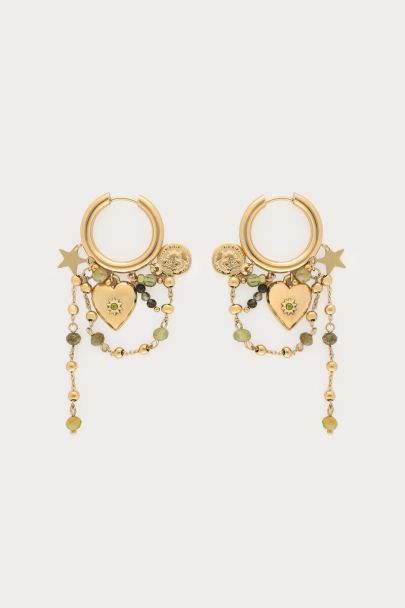 Boucles d'oreilles Sunrocks c&oelig;ur et perles fantaisie vertes