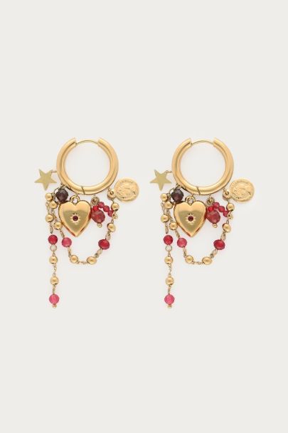 Boucles d'oreilles Sunrocks c&oelig;ur et perles fantaisie roses
