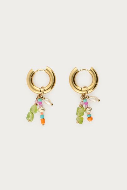 Boucles d'oreilles Sunrocks avec pierres multicolores et perle d'eau douce