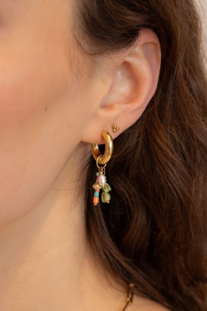Boucles d'oreilles Sunrocks avec pierres multicolores et perle d'eau douce