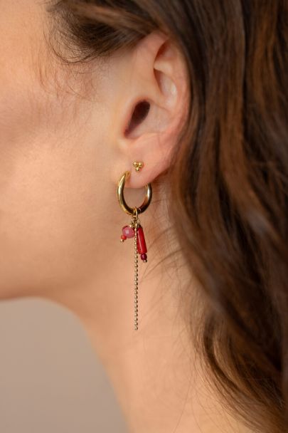 Sunrocks oorringen met rode stenen & balletjes