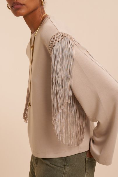 Taupe long sleeve with fringes