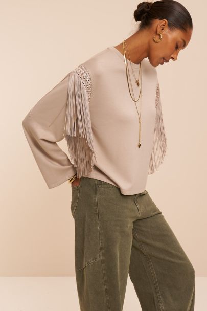 Taupe long sleeve with fringes