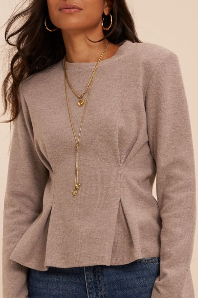Taupe peplum top met lange mouwen
