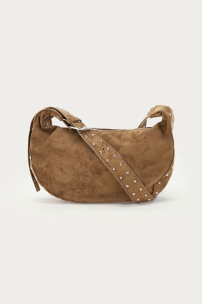 Taupe crossbody bag in suede look with studs