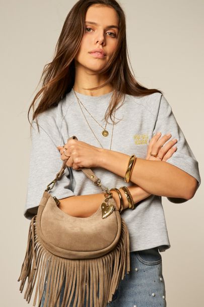 Sac en suédine taupe à franges