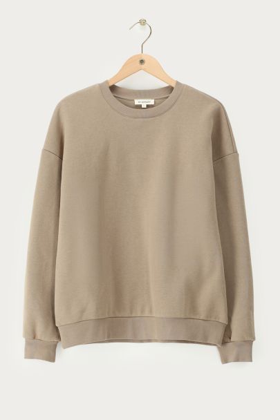 Sweat taupe à franges avec écusson