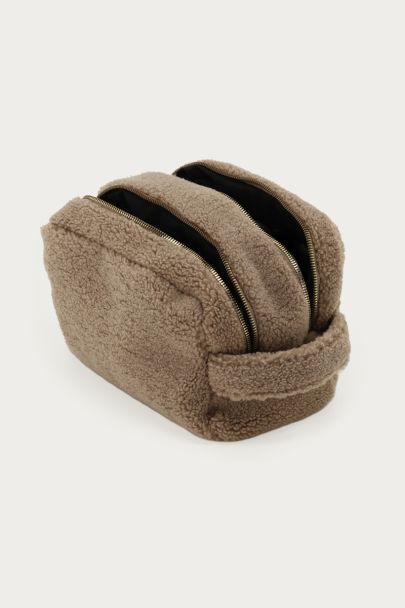 Taupe teddy toiletry bag