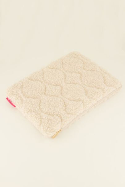 Beige teddy laptop hoes met patroon