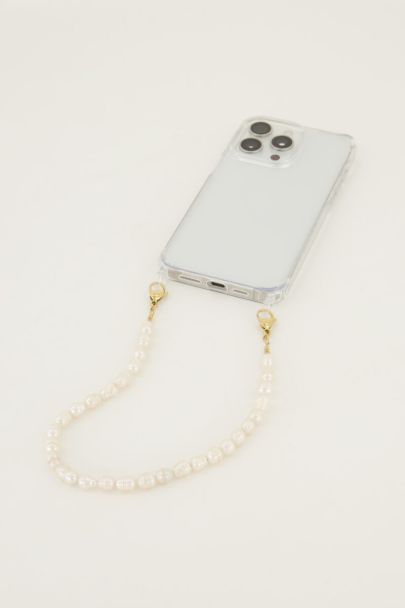 Telefoonkoord met zoetwaterparels kort 