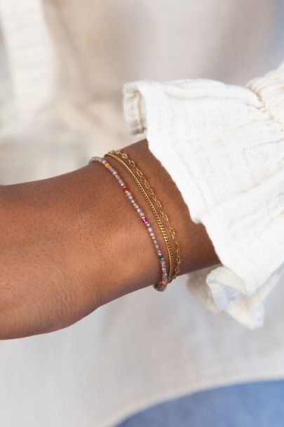 Sunrocks driedubbele armband met taupe kralen