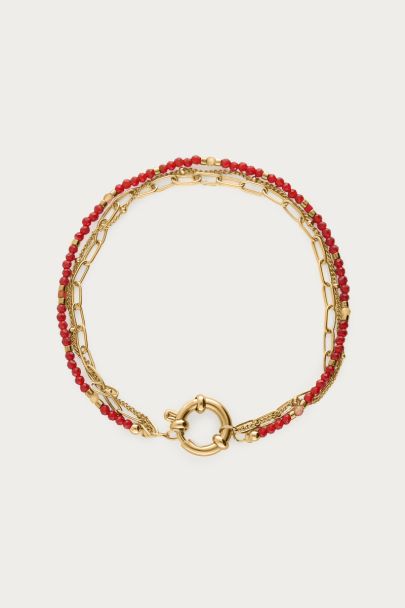 Driedubbele burgundy armband met slot