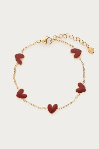 Armband met burgundy mini hartjes