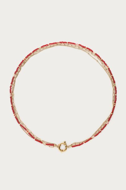 Driedubbele burgundy ketting met slot