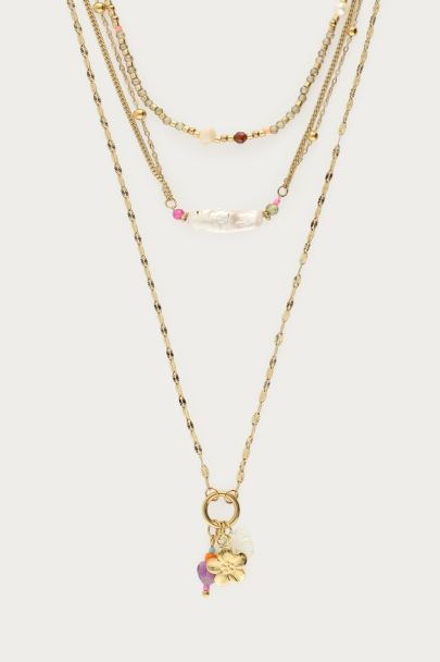 Collier triple avec perle d&rsquo;eau douce et perles fantaisie
