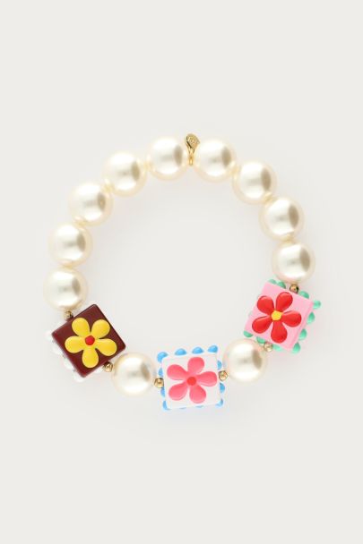 Tropical elastisches Armband mit Kunstperlen und viereckigen Blumen