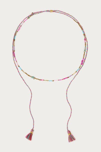 Collier Art en cordon tressé turquoise avec perles fantaisie