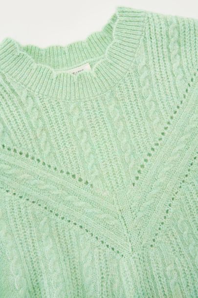 Türkiser Strickpullover mit Peplum
