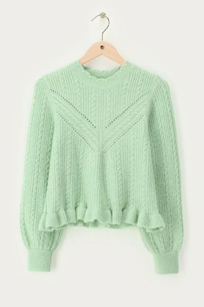 Türkiser Strickpullover mit Peplum