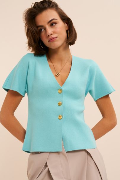 Turquoise cardigan met knoopsluiting
