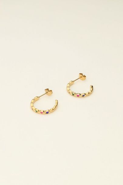 Universe hoop earrings with colourful rhinestones