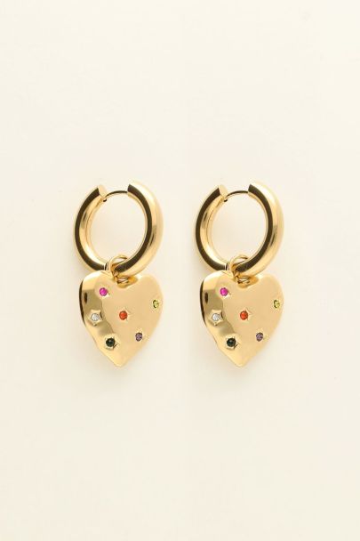 Aros Universe con colgante de corazón con piedrecitas de colores