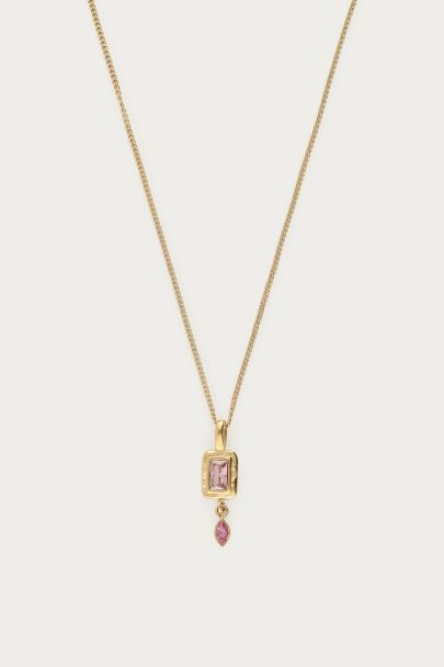Vintage ketting met vierkante licht roze strass steen