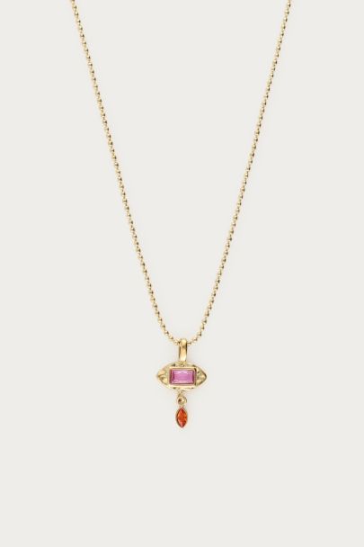 Vintage ketting met vierkante roze strass steen