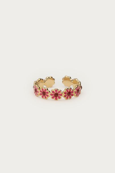 Vintage ring met roze & rode bloemetjes