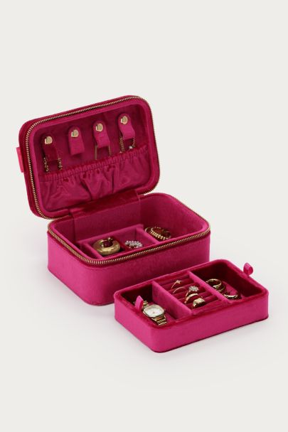 Boîte à bijoux vintage en velours fuchsia