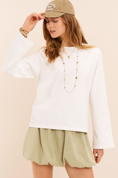 Wei&szlig;es Oversize-T-Shirt mit langen &Auml;rmeln und Schulterpolstern