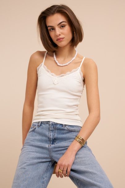 White basic top with lace details