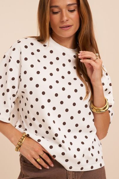 T-shirt boxy blanc &agrave; pois