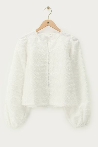 Witte harige top met lange mouwen